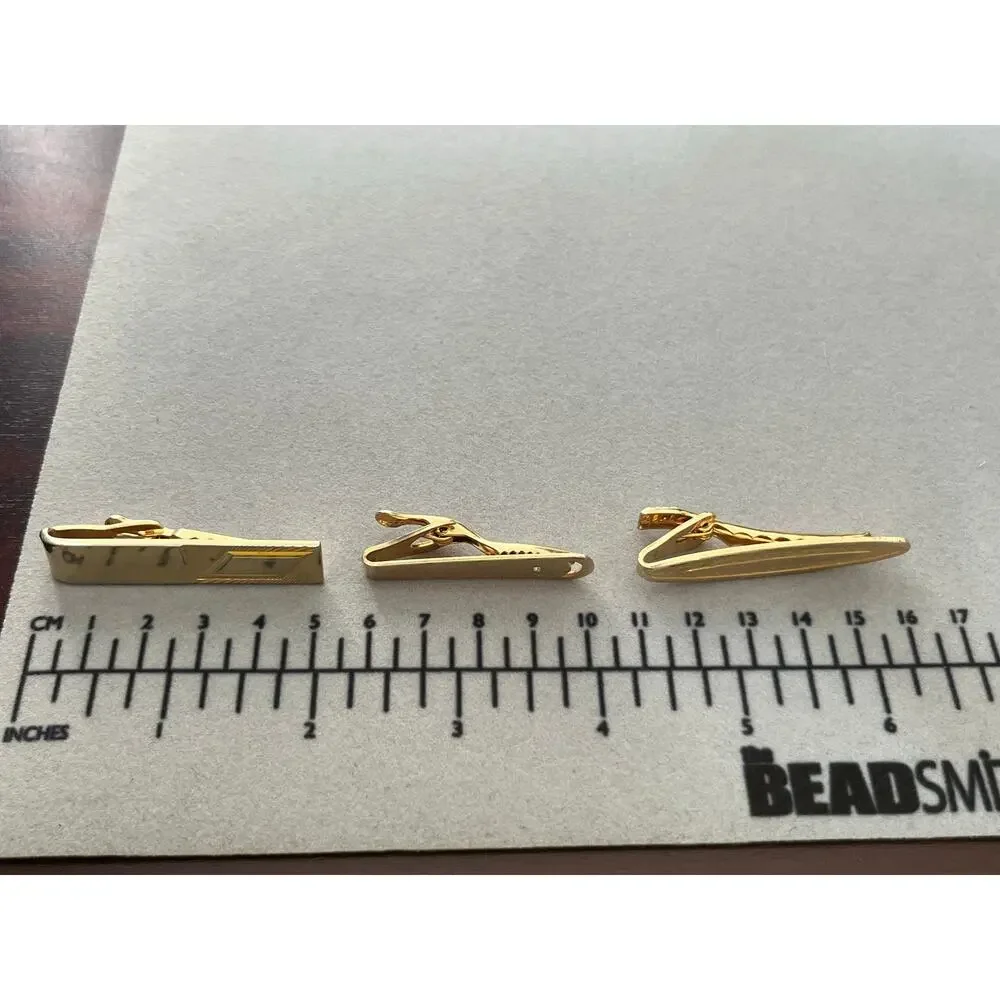 VTG Tie Clips Lot of 3 Gold Tone Rhinestone Unsigned